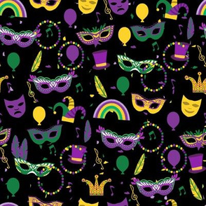 mardi gras celebration fabric - mask fabric, carnival fabric, fat tuesday fabric, new orleans fabric - black confetti