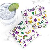 mardi gras celebration fabric - mask fabric, carnival fabric, fat tuesday fabric, new orleans fabric - white