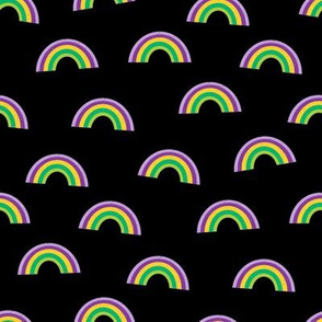 mardi gras rainbow fabric - purple, green and gold - black