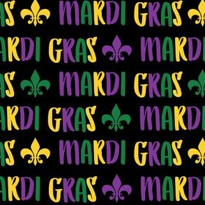 mardi gras fabric - mardi gras, fleur de lis, fat tuesday, purple, green and gold -black