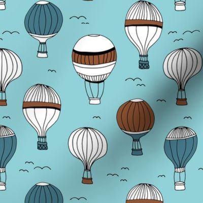 Little hot air balloon breezy sky dreams nursery blue rust copper