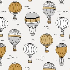 Little hot air balloon breezy sky dreams nursery gender neutral ochre grey