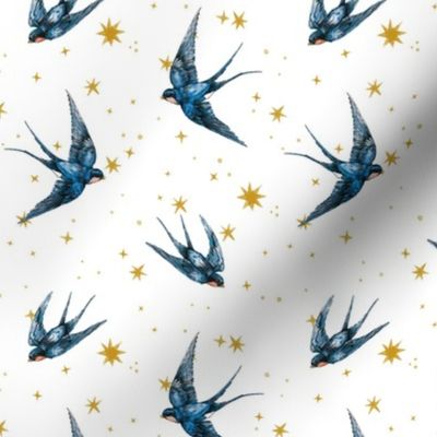 2 inch swallow birds in stars on white