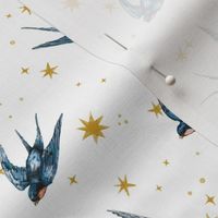 2 inch swallow birds in stars on white