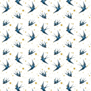 2 inch swallow birds in stars on white