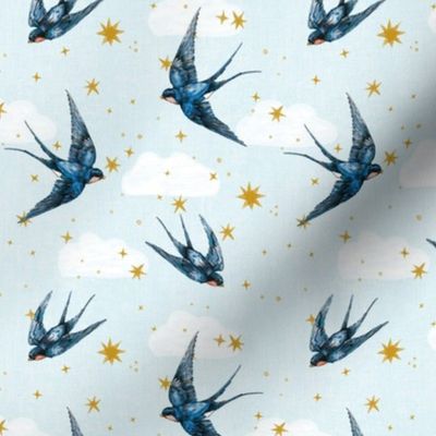 2 inch swallow bird in stars and clouds