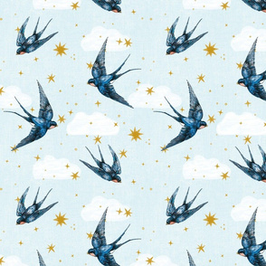 4 inch swallow bird in stars and clouds