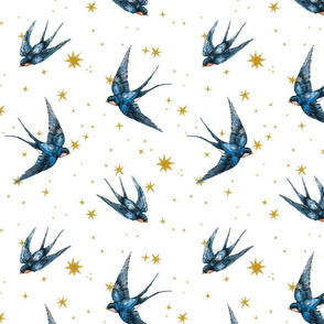 4 inch swallow birds in stars in white