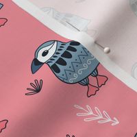 Cute puffin sea bird. Coral background. Arctic collection.  
