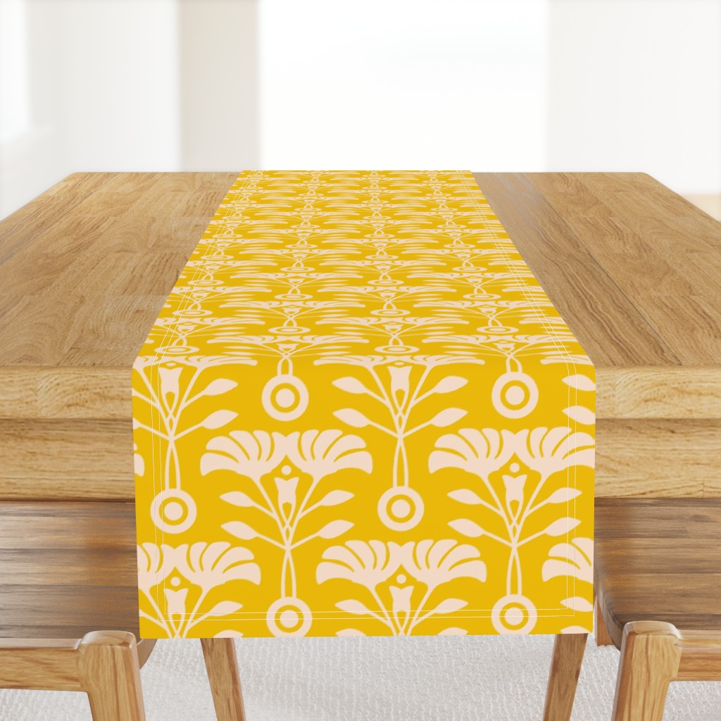 Art Nouveau Retro Vintage Floral Cottage Botanical in Ecru Cream on Bright Yellow - LARGE Scale - UnBlink Studio by Jackie Tahara