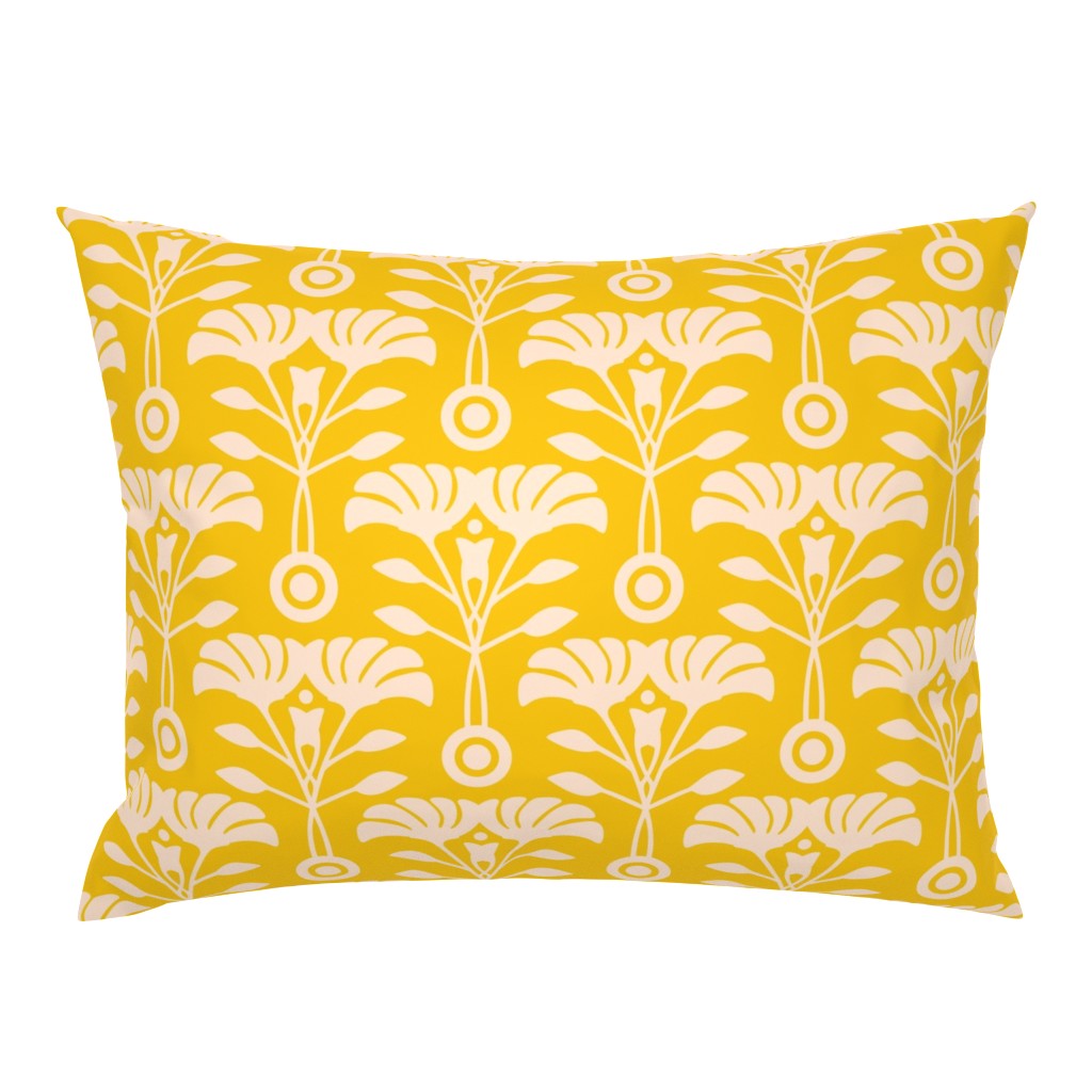 Art Nouveau Retro Vintage Floral Cottage Botanical in Ecru Cream on Bright Yellow - LARGE Scale - UnBlink Studio by Jackie Tahara