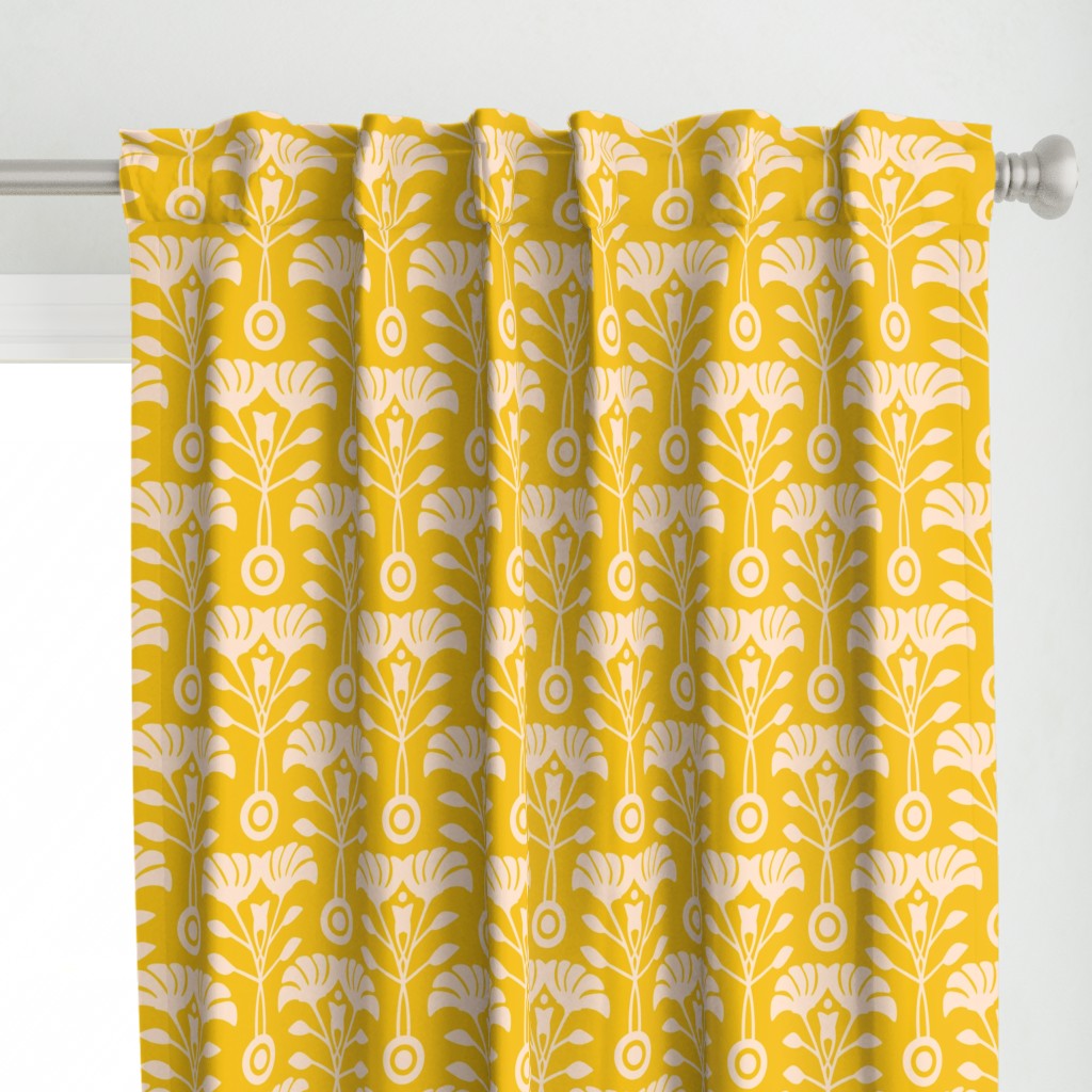 Art Nouveau Retro Vintage Floral Cottage Botanical in Ecru Cream on Bright Yellow - LARGE Scale - UnBlink Studio by Jackie Tahara