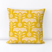 Art Nouveau Retro Vintage Floral Cottage Botanical in Ecru Cream on Bright Yellow - LARGE Scale - UnBlink Studio by Jackie Tahara