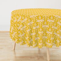 Art Nouveau Retro Vintage Floral Cottage Botanical in Ecru Cream on Bright Yellow - LARGE Scale - UnBlink Studio by Jackie Tahara