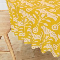 Art Nouveau Retro Vintage Floral Cottage Botanical in Ecru Cream on Bright Yellow - LARGE Scale - UnBlink Studio by Jackie Tahara