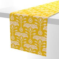 Art Nouveau Retro Vintage Floral Cottage Botanical in Ecru Cream on Bright Yellow - LARGE Scale - UnBlink Studio by Jackie Tahara