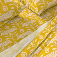 Art Nouveau Retro Vintage Floral Cottage Botanical in Ecru Cream on Bright Yellow - LARGE Scale - UnBlink Studio by Jackie Tahara