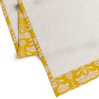 Art Nouveau Retro Vintage Floral Cottage Botanical in Ecru Cream on Bright Yellow - LARGE Scale - UnBlink Studio by Jackie Tahara