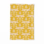 Art Nouveau Retro Vintage Floral Cottage Botanical in Ecru Cream on Bright Yellow - LARGE Scale - UnBlink Studio by Jackie Tahara