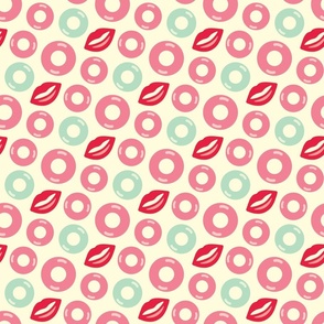 Pool Rings Summer Beach Floating Lips Lifesavers in Red Pastel Pink Mint Green on Cream - SMALL Scale - UnBlink Studio by Jackie Tahara