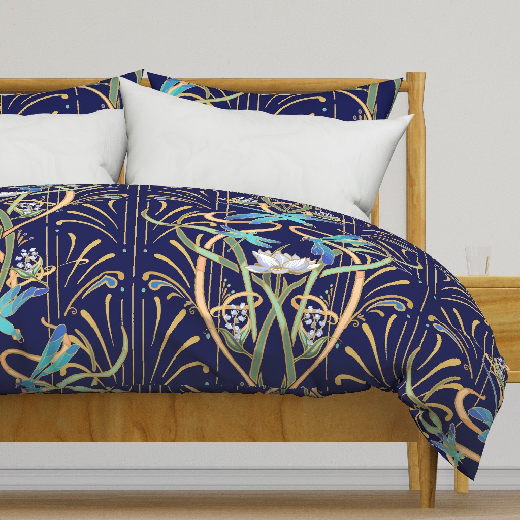 Art Nouveau Dragonflies Wallpaper | Navy