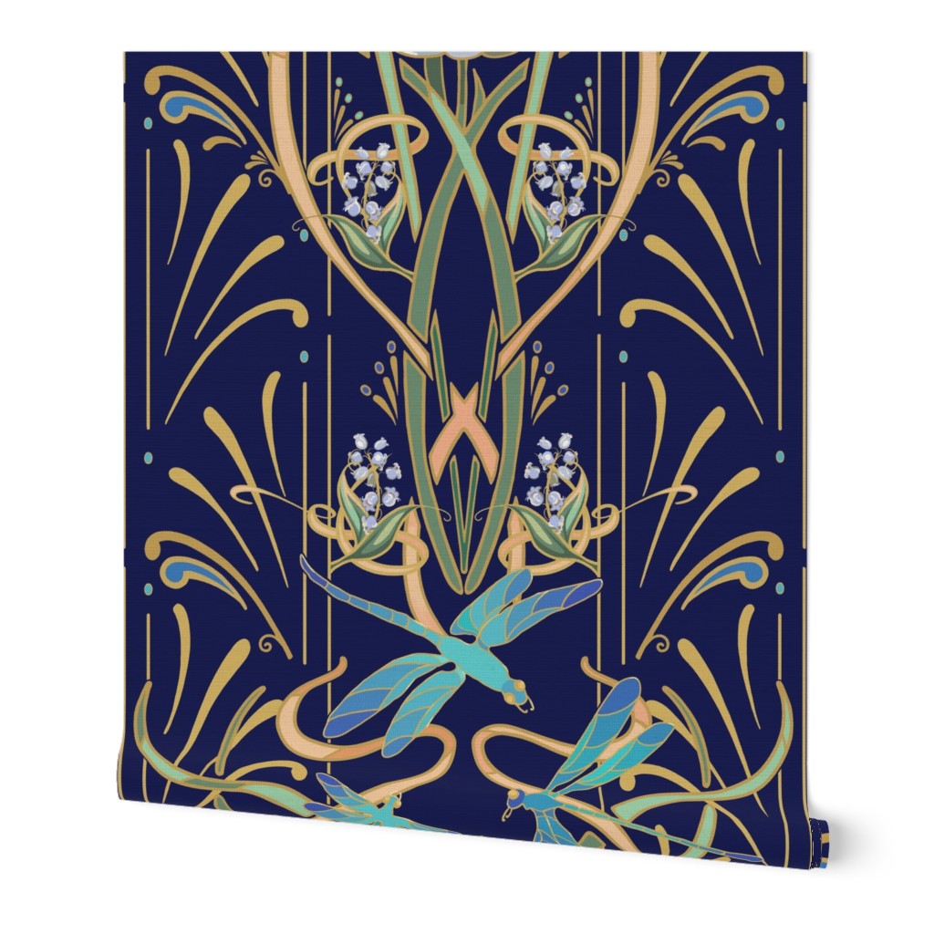 Art Nouveau Dragonflies Wallpaper | Navy