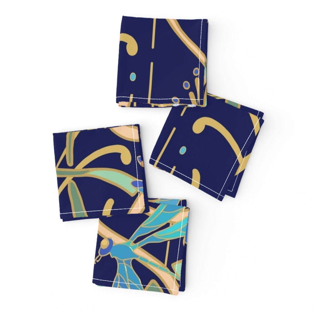 Art Nouveau Dragonflies Wallpaper | Navy