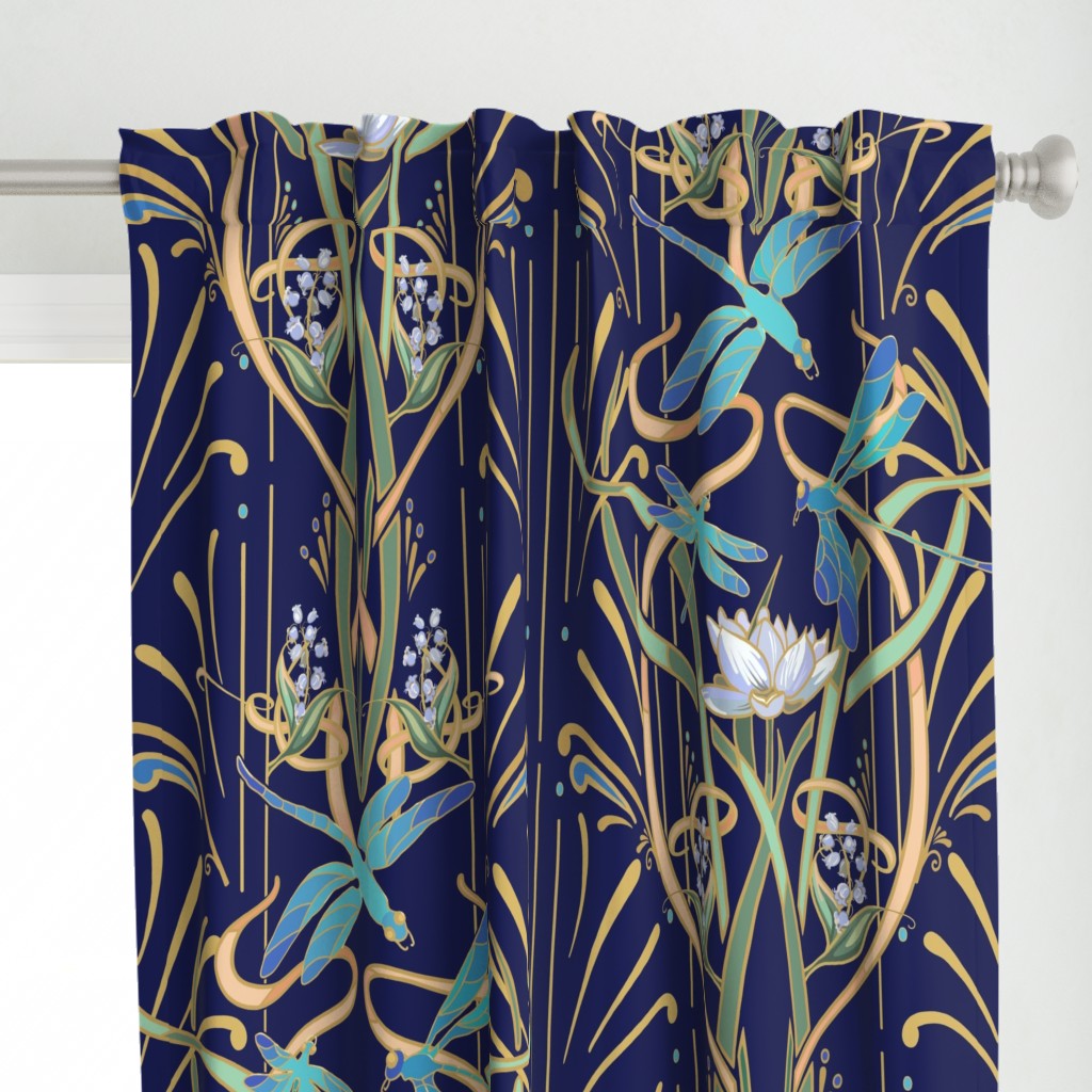 Art Nouveau Dragonflies Wallpaper | Navy