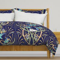 Art Nouveau Dragonflies Wallpaper | Navy