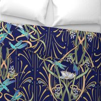 Art Nouveau Dragonflies Wallpaper | Navy