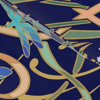 Art Nouveau Dragonflies Wallpaper | Navy