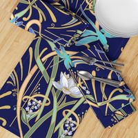 Art Nouveau Dragonflies Wallpaper | Navy