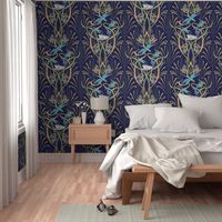 Art Nouveau Dragonflies Wallpaper | Navy