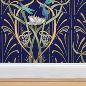 Art Nouveau Dragonflies Wallpaper | Navy