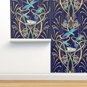 Art Nouveau Dragonflies Wallpaper | Navy