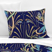 Art Nouveau Dragonflies Wallpaper | Navy