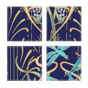 Art Nouveau Dragonflies Wallpaper | Navy