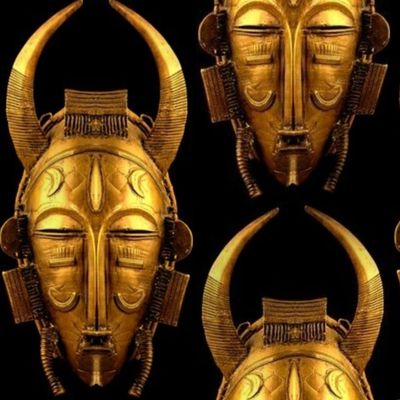 Africa African Diula  Ivory Coast golden masks tribal folk art traditional cultural POC person of color beautiful black horns stylized abstract  
