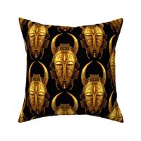 Africa African Diula  Ivory Coast golden masks tribal folk art traditional cultural POC person of color beautiful black horns stylized abstract  