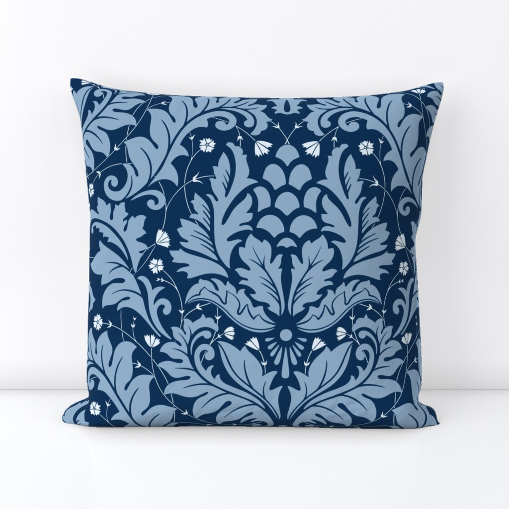 Large Scale Acanthus Damask in Blues