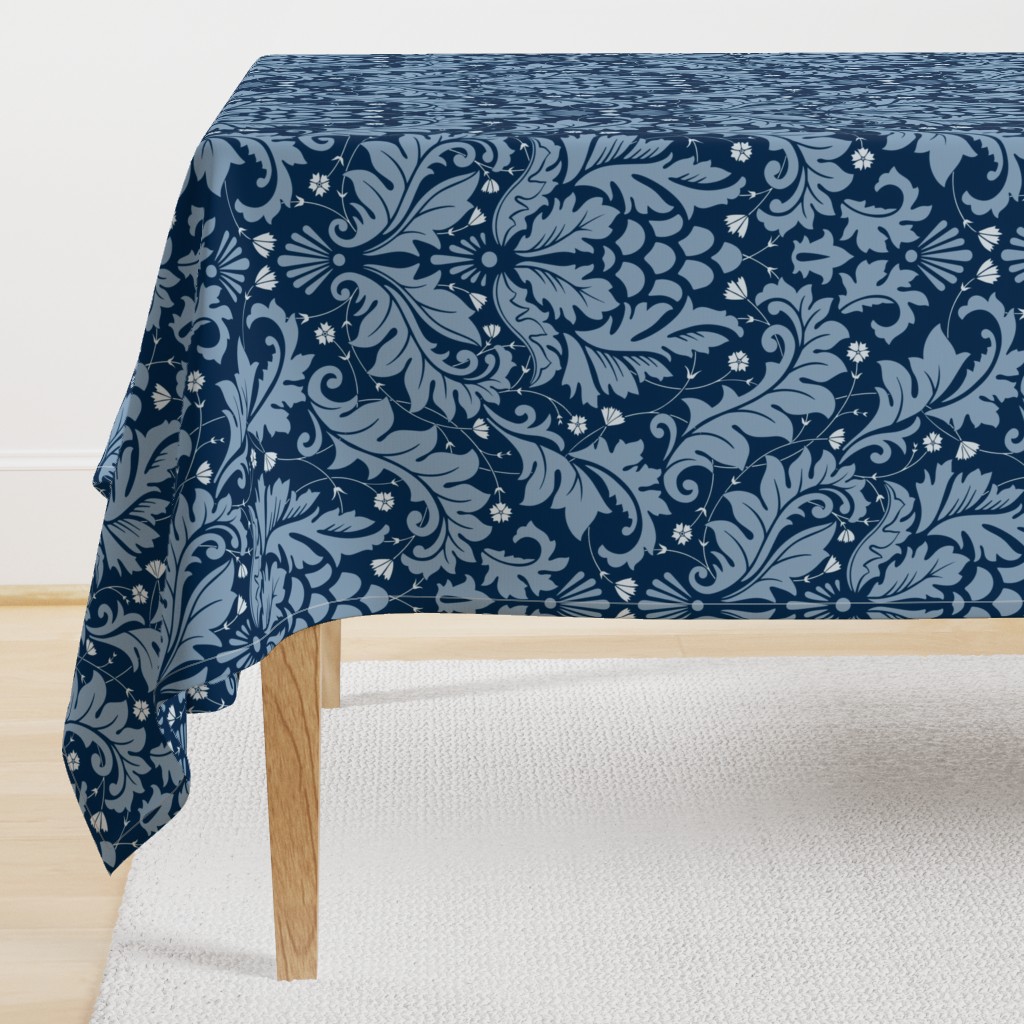 Large Scale Acanthus Damask in Blues