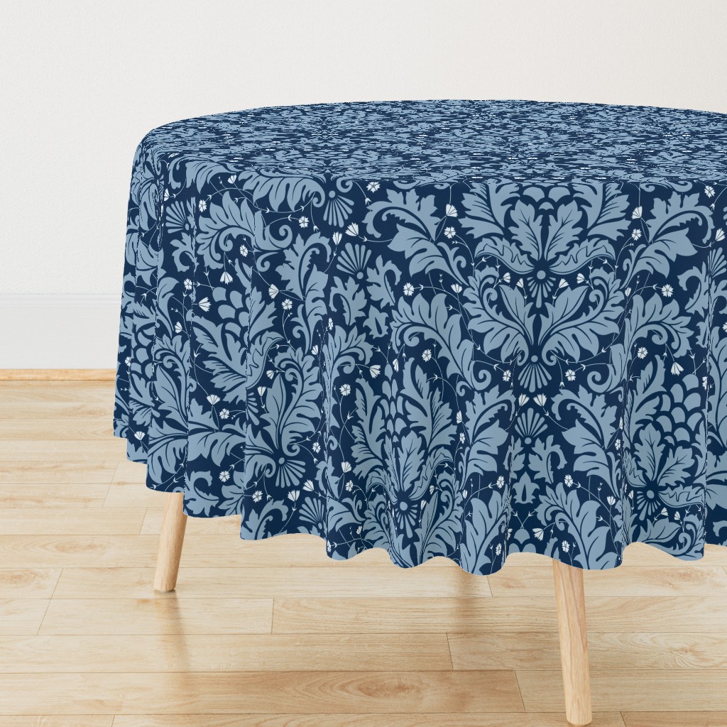 Large Scale Acanthus Damask in Blues