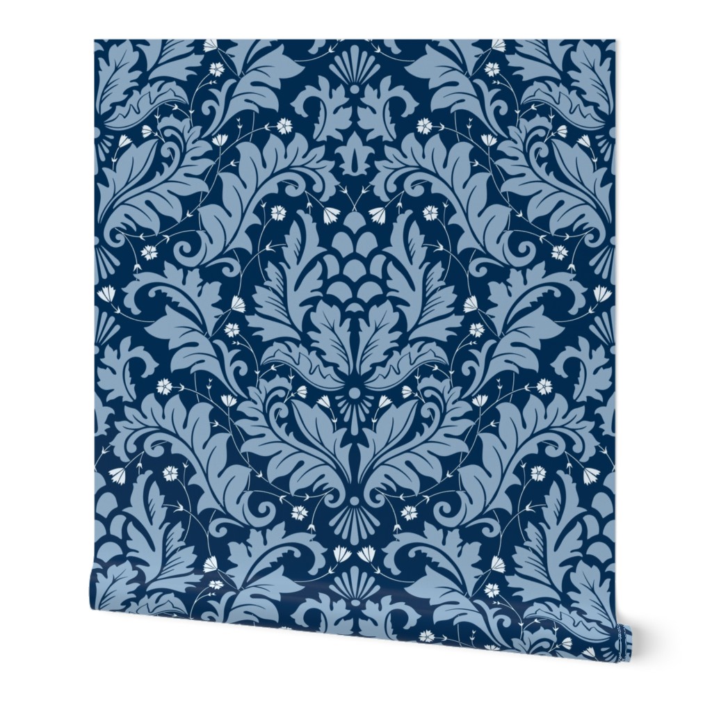 Large Scale Acanthus Damask in Blues