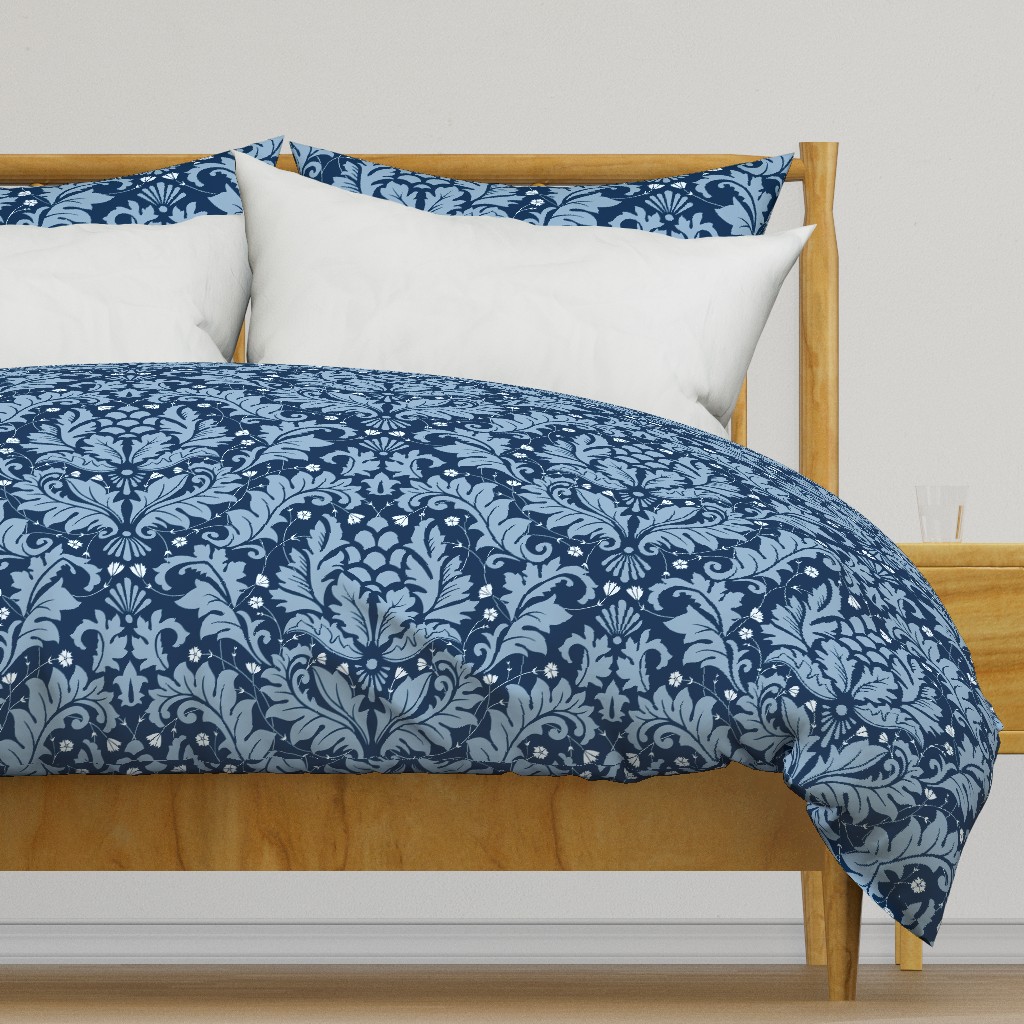 Large Scale Acanthus Damask in Blues