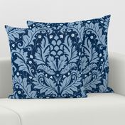 Large Scale Acanthus Damask in Blues