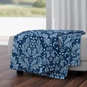 Large Scale Acanthus Damask in Blues