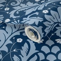 Large Scale Acanthus Damask in Blues