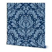 Large Scale Acanthus Damask in Blues