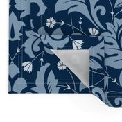 Large Scale Acanthus Damask in Blues