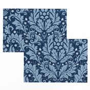 Large Scale Acanthus Damask in Blues